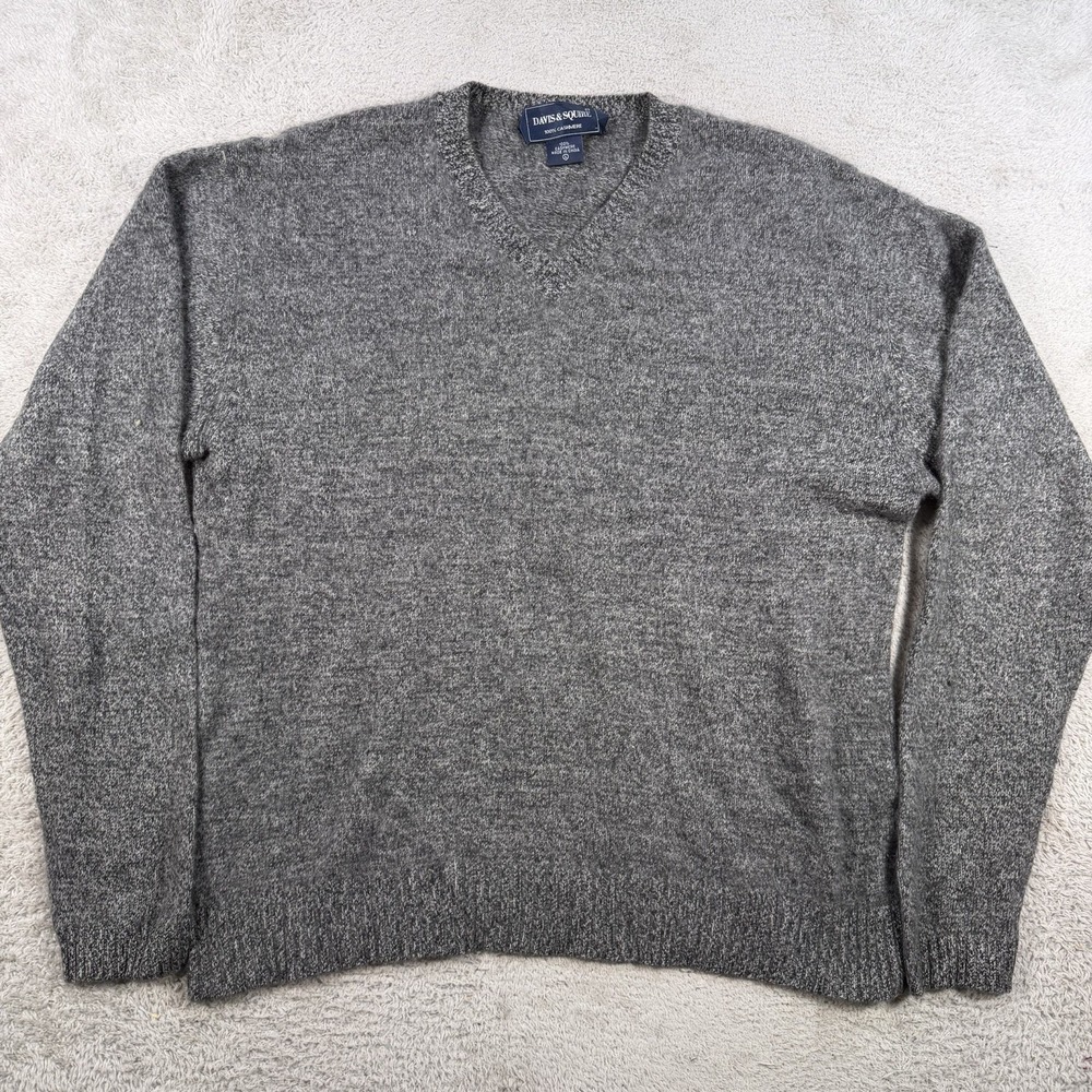 Davis & Squire Sweater Mens Large Grey 100% Cashmere V-Neck Pullover Soft